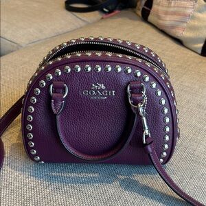 Coach Sydney Satchel with Rivets in Deep Berry